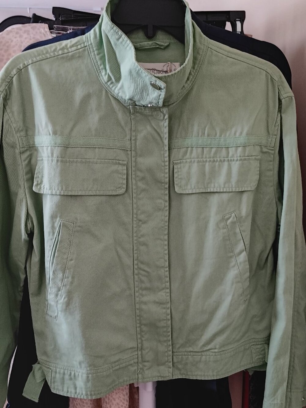 NWT Stand Up Collar Jacket Green Cotton Lightweight Jacket